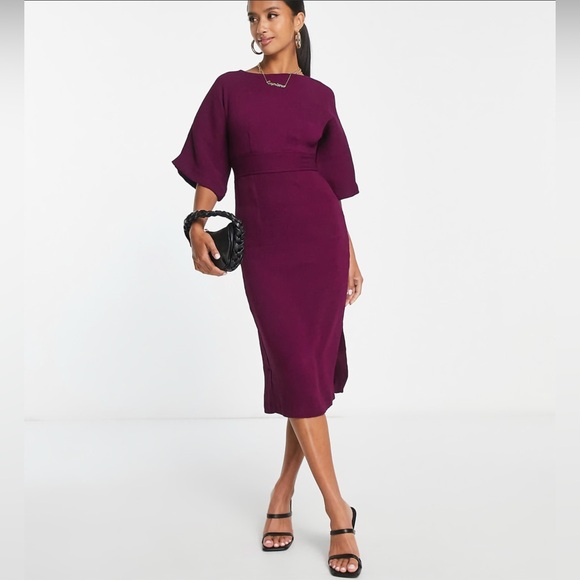 EUC - Closet London Elegant Plum Colored Ribbed Pencil Midi Dress - Picture 2 of 10